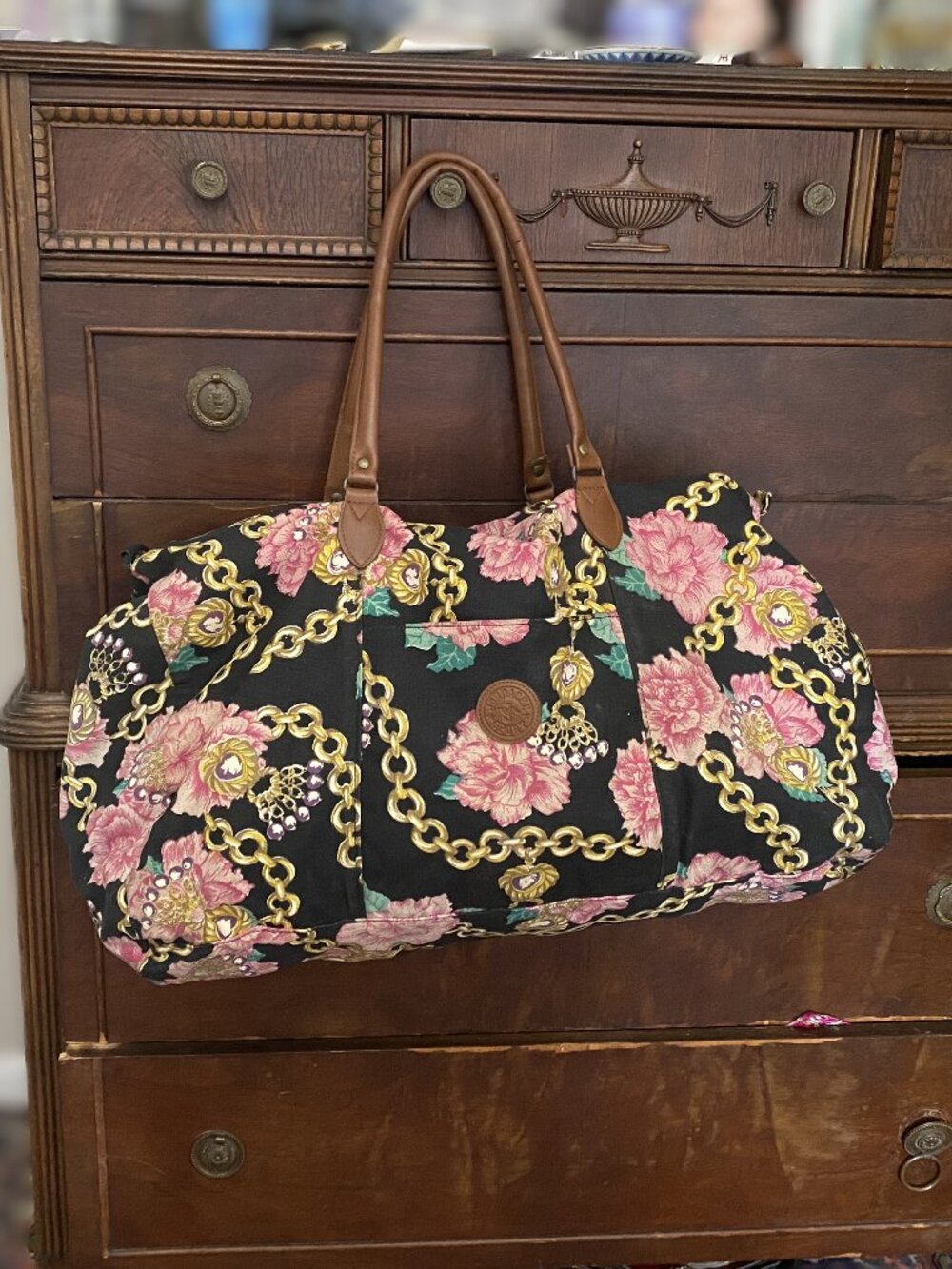 VINTAGE 1980s JORDACHE Canvas Cotton Floral Large Overnighter Duffel Bag tote